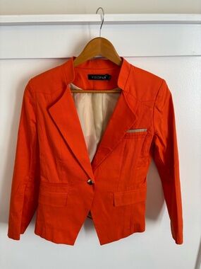 Yedina Cotton/Poly Blend Bright Orange Single-Button Classic Tailored Blazer, L